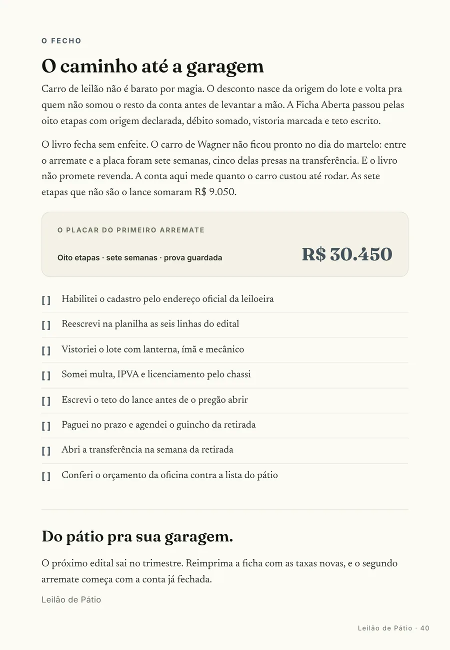O fecho: O lote do Wagner, depois: sete semanas entre o martelo e a placa, cinco delas na transferência